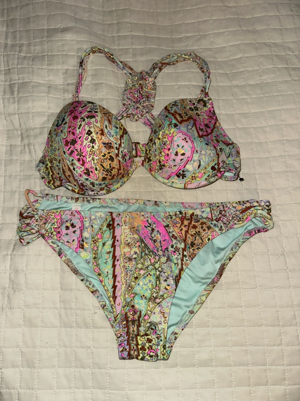 Victoria's Secret Multicolor Paisley Bikini - Pink, Aqua, Brown